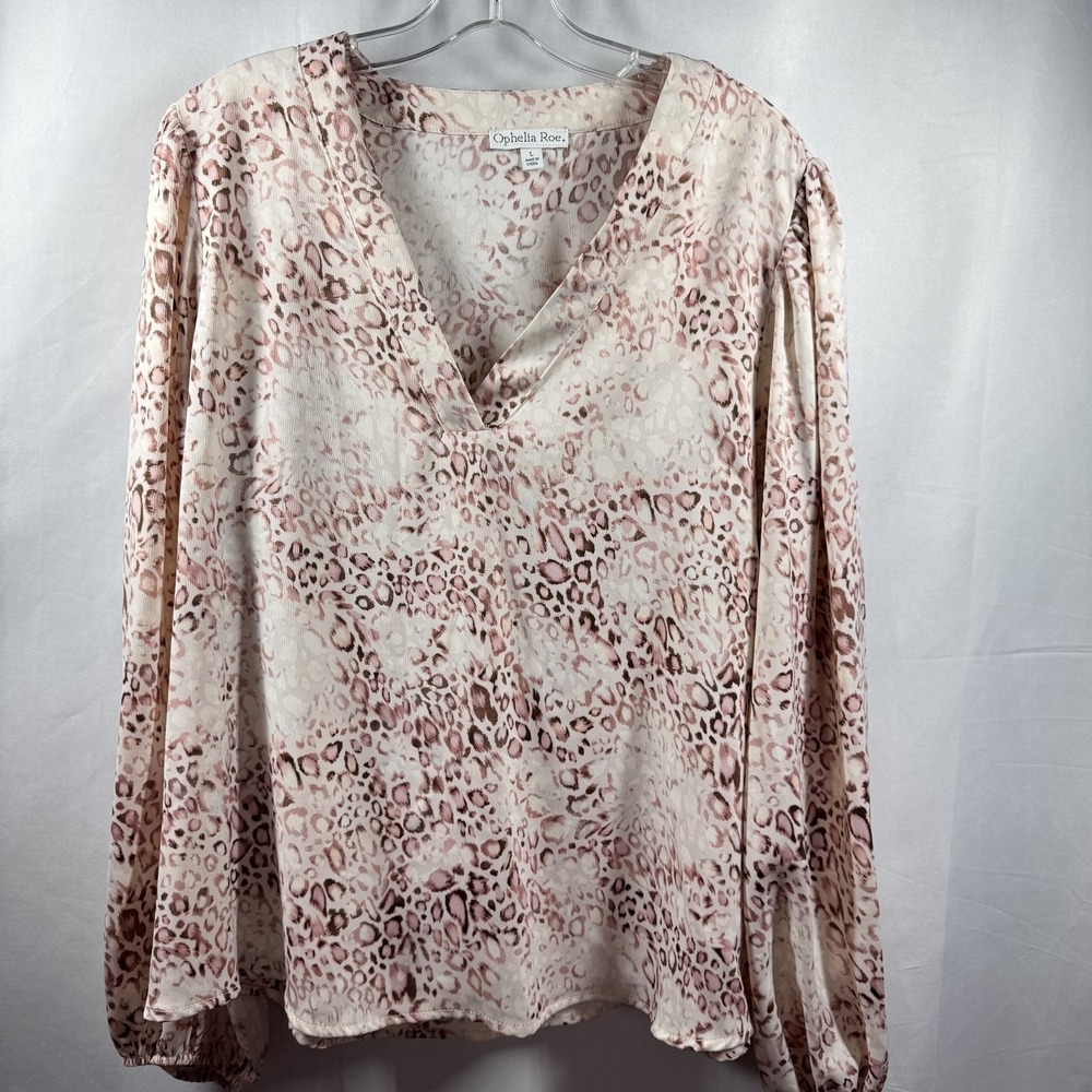 Ophelia Roe Blouse Womens Large Animal Print Long Sleeve V Neck Lightweight‎ Top